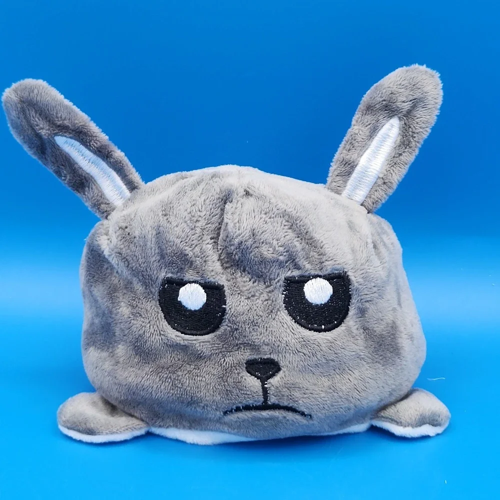 Reversible White Gray Moody‎ Happy Angry Bunny Plush Toy - CLEAN